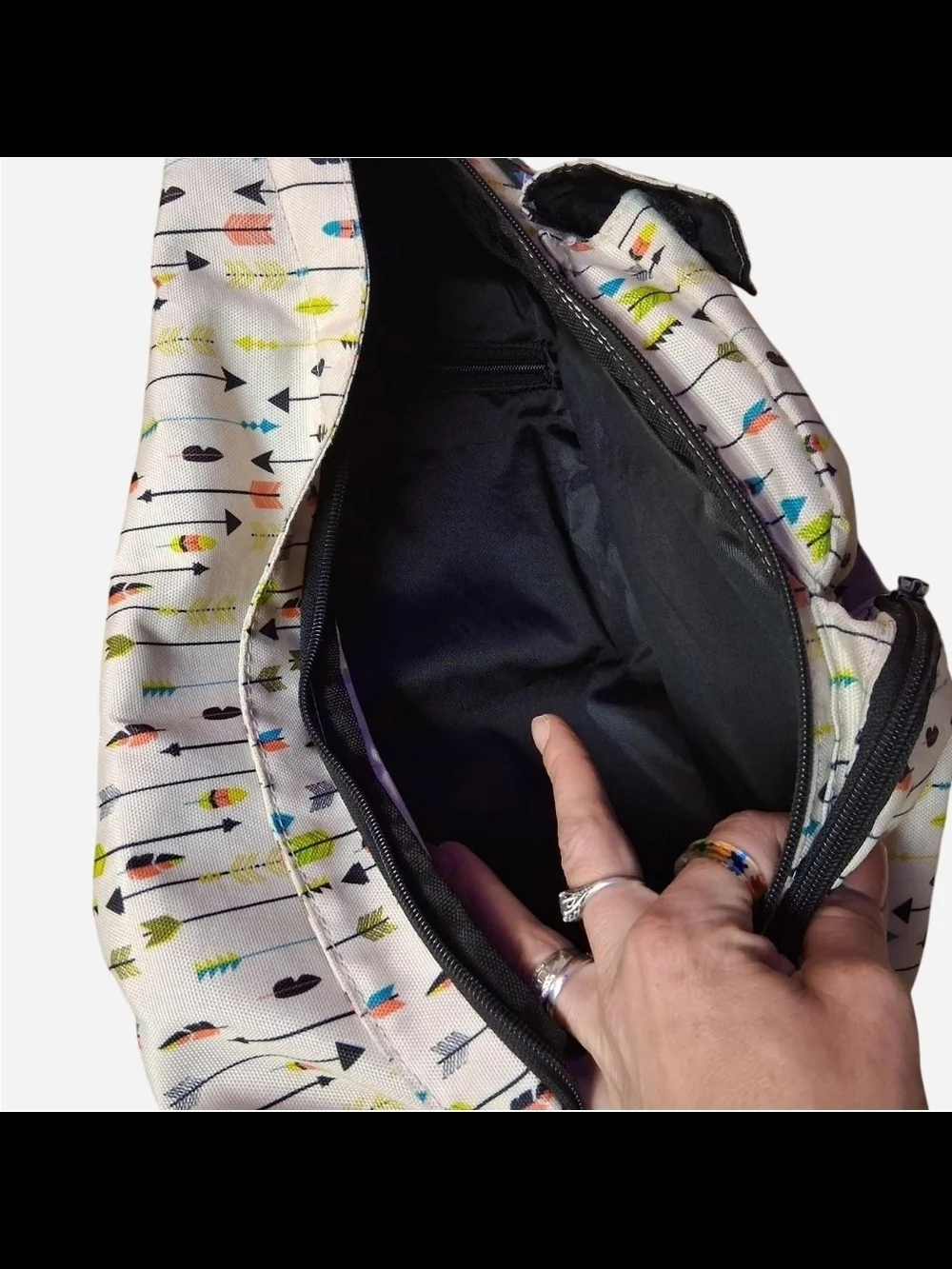 Kavu White Arrow Print Sling Bag